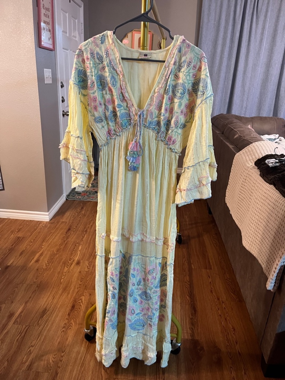 Boho Tassel V-Neck Maxi Dress - Yellow